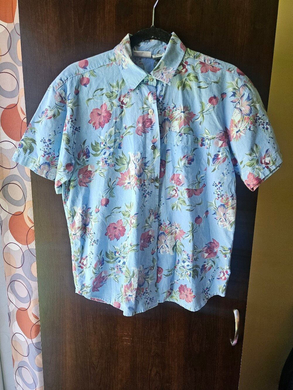 Vintage Capacity Petites Light Blue Floral Button Down Shirt Size Medium